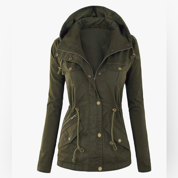 None Jackets & Blazers - Women Casual Military Jacket Safari Utility Lightweight Detachable Hoodie